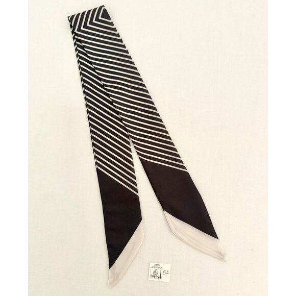 Striped Slim Scarf 34in Black White Retro Mod Minimalist Neck Tie Hair Bow Bag - Picture 10 of 10